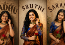 Beautiful Indian Girl In Traditional Saree Holding A Red Rose