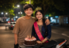 Beautiful Birthday Couple Photoshoot with Cake on a City Road